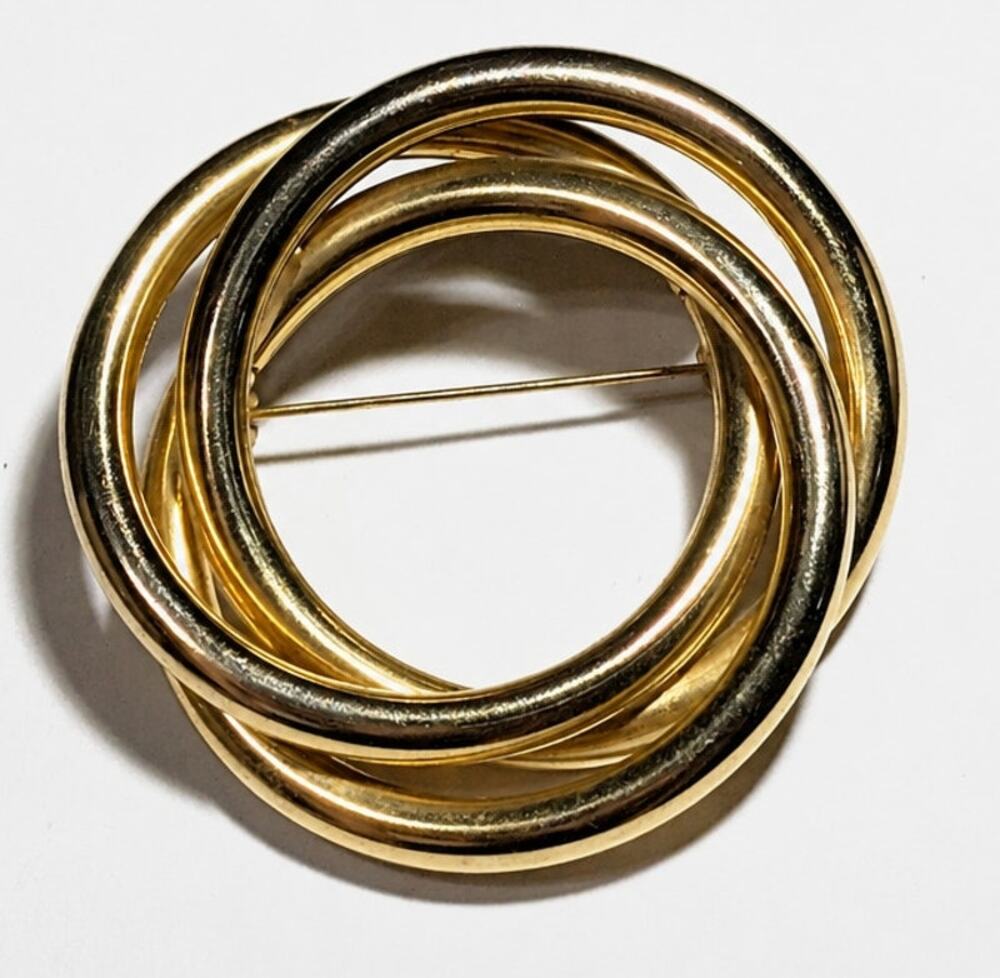 Vintage Pinwheel Wreath Brooch Pin 2" Gold-tone, Large, Mid-century go221